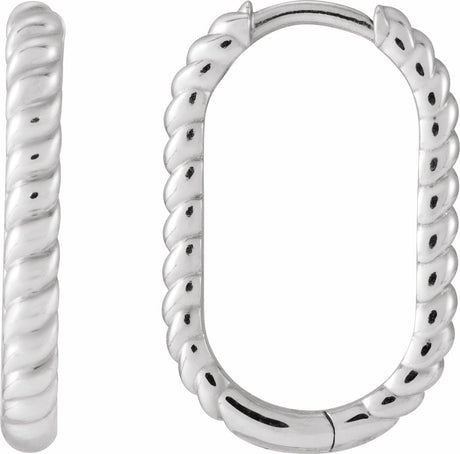 14K White Gold Elongated Oval 20 mm Rope Hoop Earrings