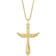 14K Yellow Gold Angel Wings Heart Cross 18" Necklace