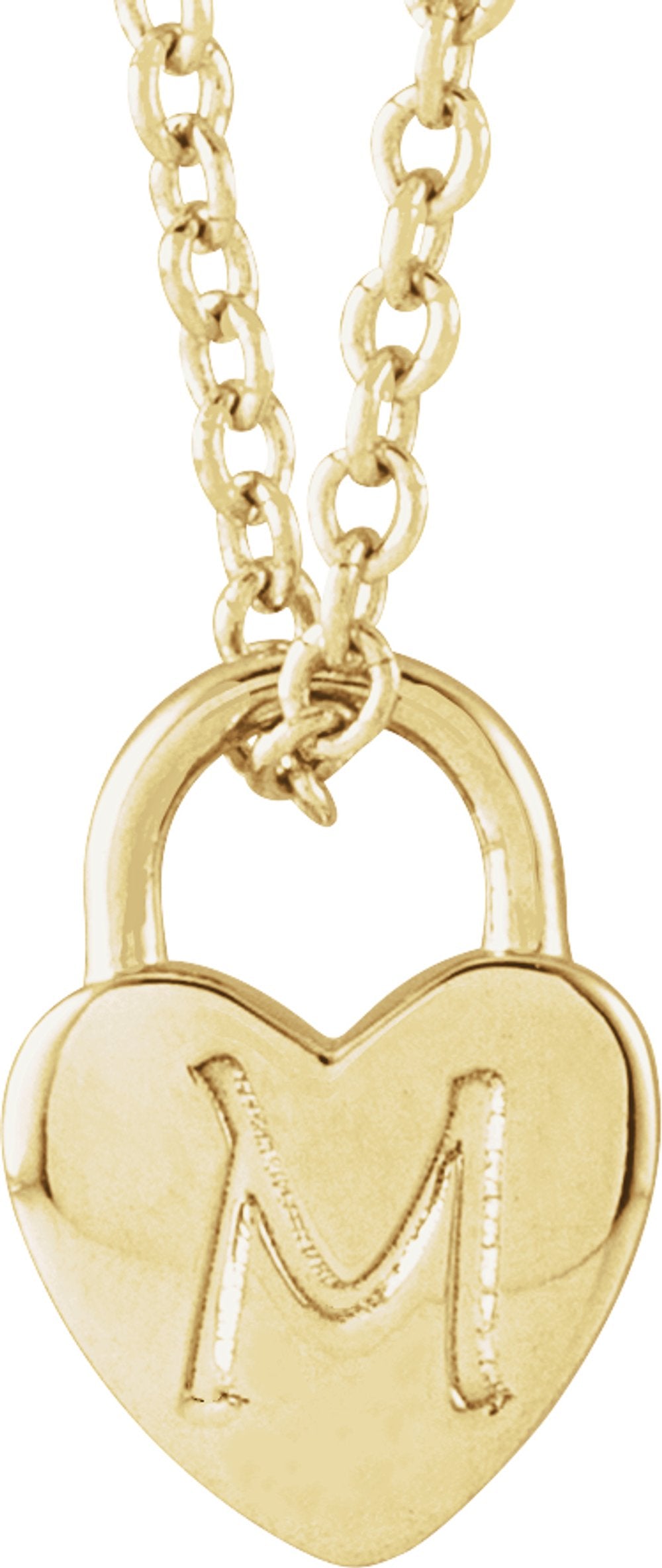 14K Yellow Engravable Heart Lock 16-18" Necklace