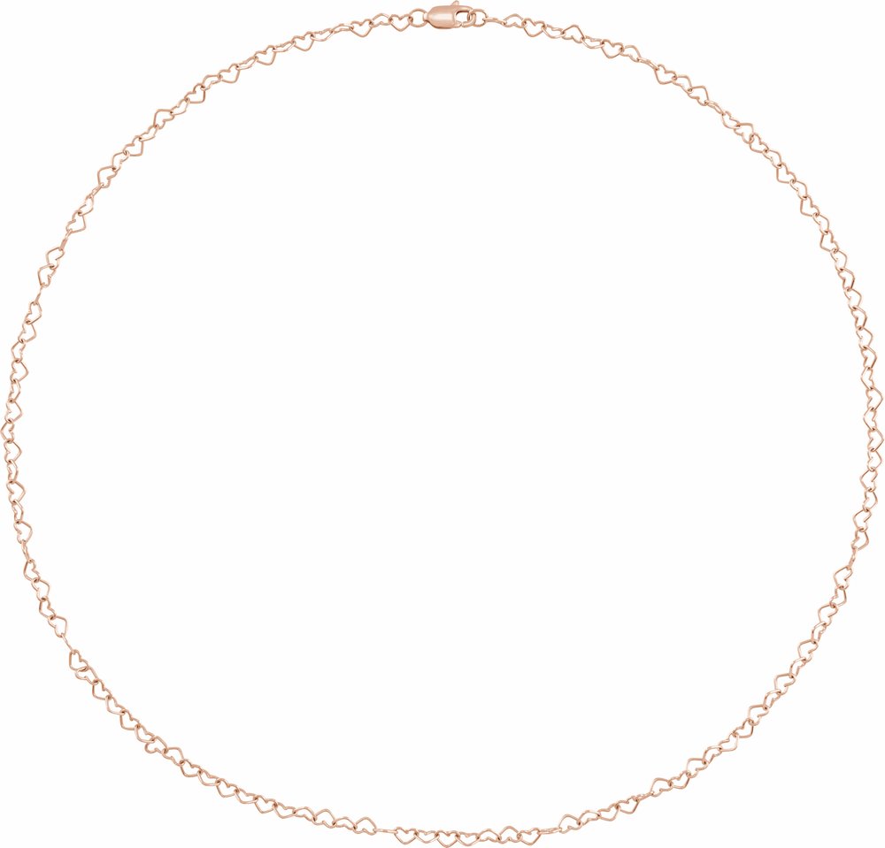 14K Rose 3.2 mm Heart Cable 7" Chain