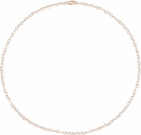 14K Rose 3.2 mm Heart Cable 7" Chain