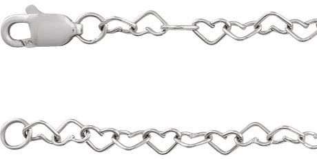 14K White Gold 3.2 mm Heart Cable 7" Chain