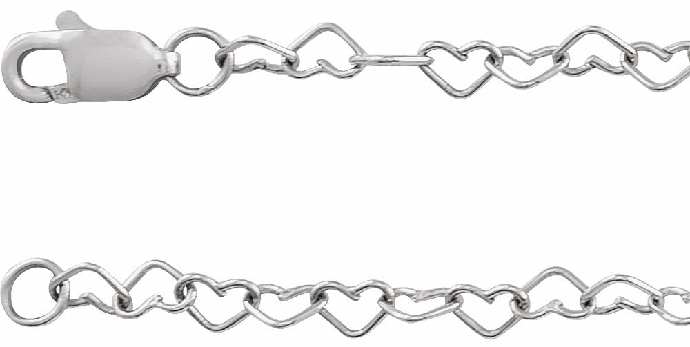 14K White Gold 3.2 mm Heart Cable 7" Chain