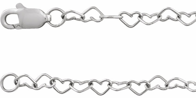 14K White Gold 3.2 mm Heart Cable 7" Chain