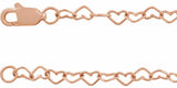 14K Rose Gold 3.2 mm Heart Cable 7" Chain