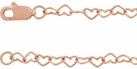 14K Rose Gold 3.2 mm Heart Cable 7" Chain