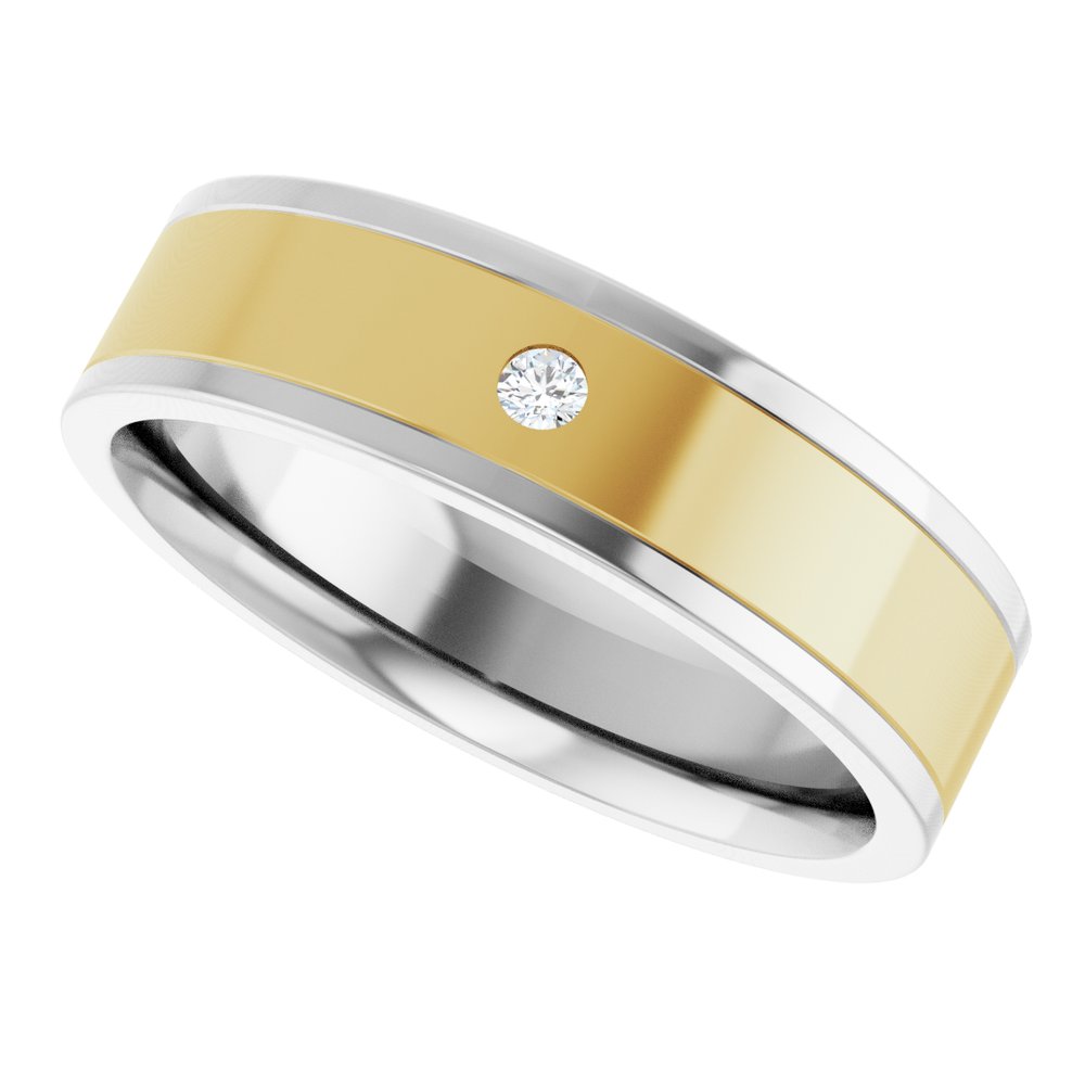 14K White/Yellow .03 CT Natural Diamond Flat Band