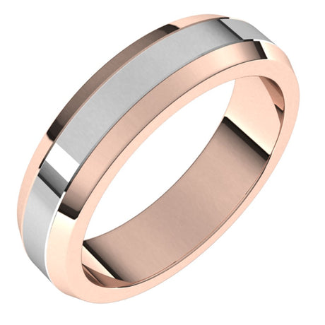 14K Rose/White 5 mm Beveled Edge Band Size 8.5 