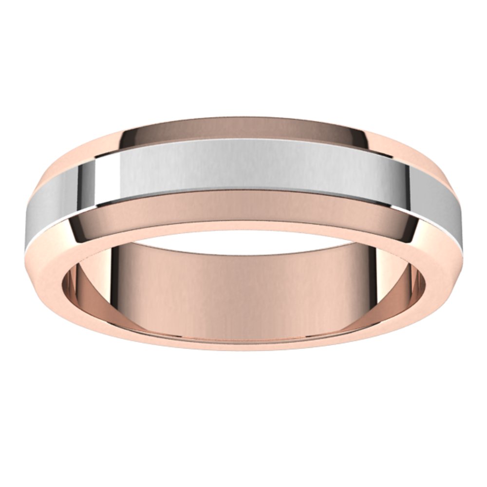 14K Rose/White 5 mm Beveled Edge Band Size 8.5