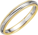 14K Yellow/White/Yellow 3.5 mm Milgrain Stepped-Edge Comfort-Fit Half Round Band Size 5.5