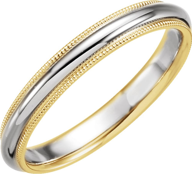 14K Yellow/White/Yellow 3.5 mm Milgrain Stepped-Edge Comfort-Fit Half Round Band Size 5.5