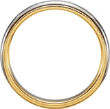 14K Yellow/White/Yellow 3.5 mm Milgrain Stepped-Edge Comfort-Fit Half Round Band