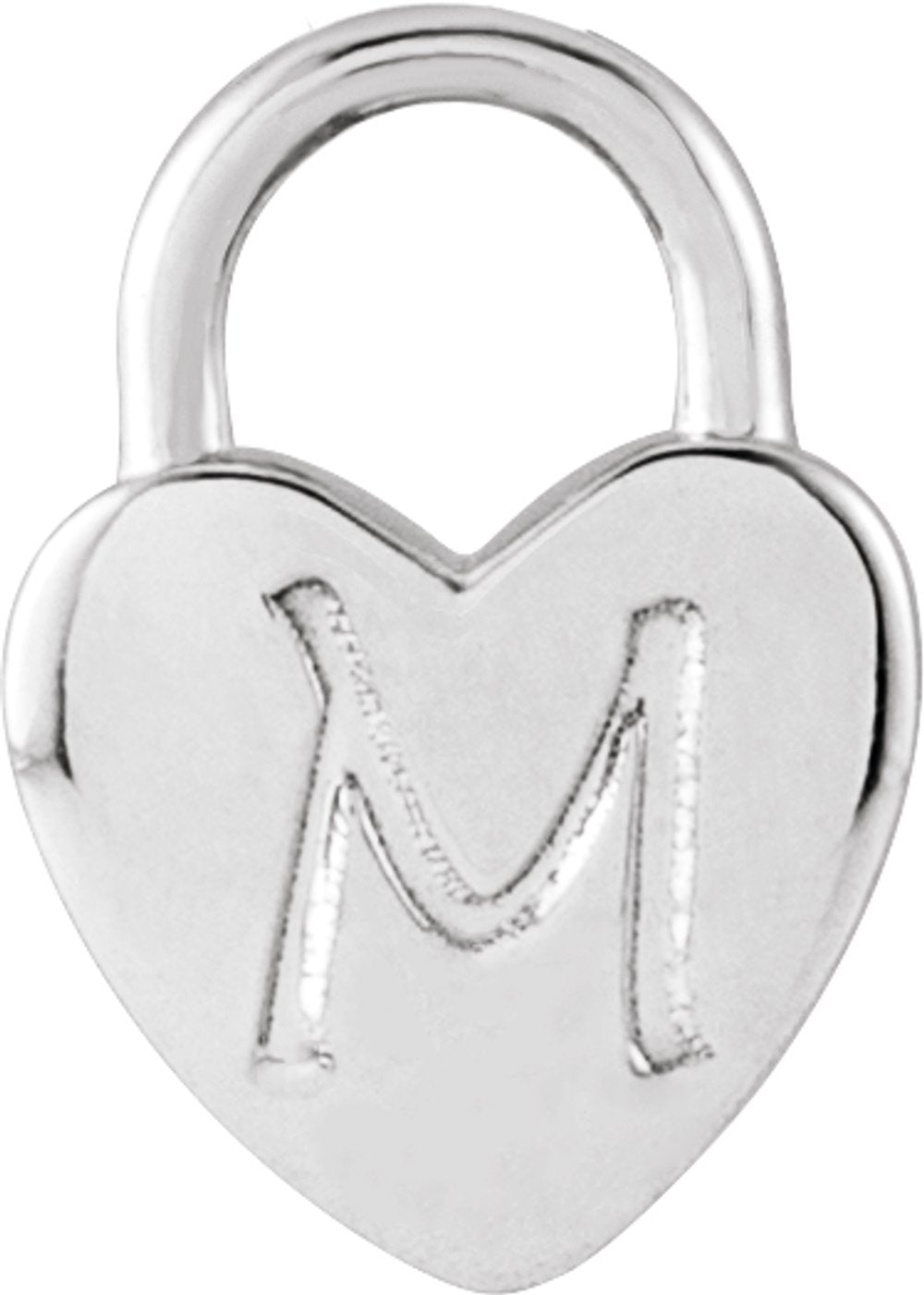 14K White Engravable Heart Lock Pendant