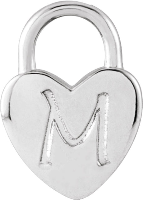 14K White Gold Engravable Heart Lock Pendant