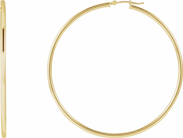 14K Yellow Gold Tube 60 mm Hoop Earrings