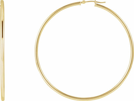 14K Yellow Gold Tube 60 mm Hoop Earrings