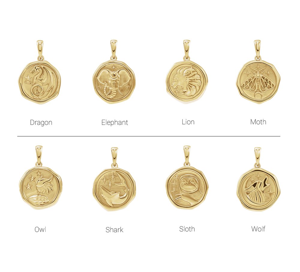 14K Yellow Gold Symbolic Dragon Animal Pendant