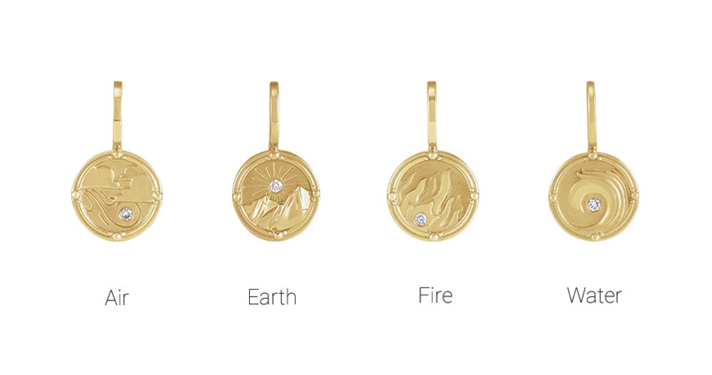 14K Yellow Gold .015 CT Natural Diamond Earth Element Charm/Pendant
