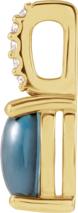 14K Yellow 7x5 mm Natural London Blue Topaz & .02 CTW Natural Diamond Charm/Pendant