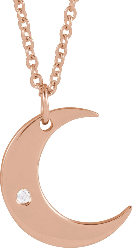 14K Rose .01 CT Natural Diamond Crescent Moon 16-18" Necklace