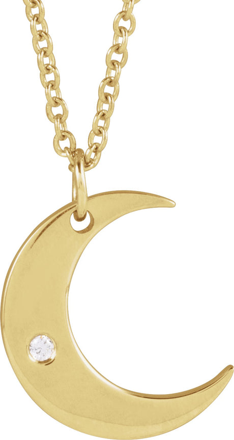 14K Yellow .01 CT Natural Diamond Crescent Moon 16-18" Necklace