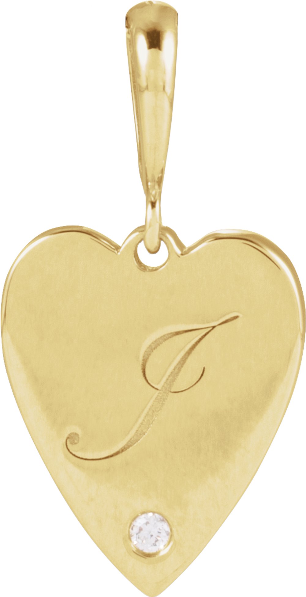 14K Yellow .01 CT Natural Diamond Engravable Heart Pendant