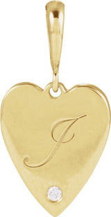 14K Yellow .01 CT Natural Diamond Engravable Heart Pendant