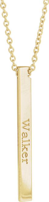 14K Yellow Gold Engravable Three-Sided Bar 16-18" Necklace