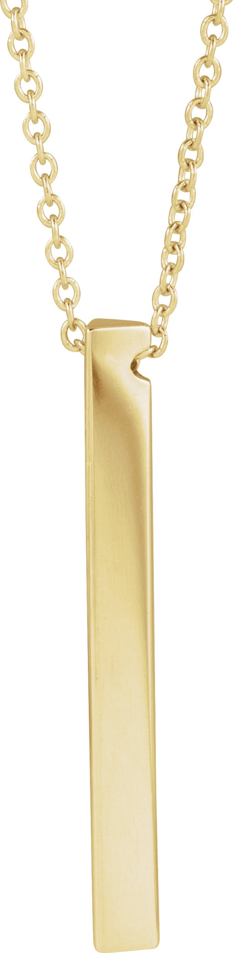 18K Yellow Gold-Plated Sterling Silver Engravable Three-Sided Bar 16-18" Necklace