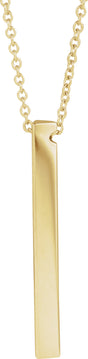 14K Yellow Gold Engravable Three-Sided Bar 16-18" Necklace