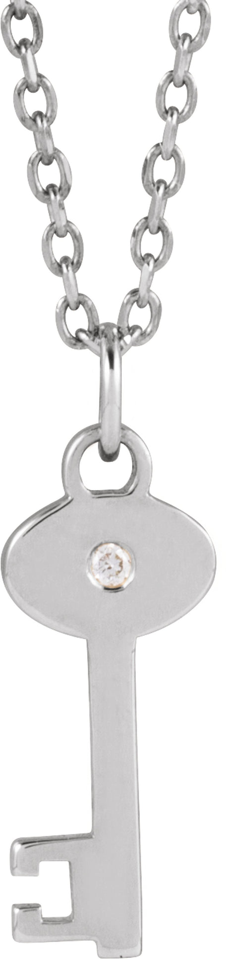 Sterling Silver .0025 CT Natural Diamond Key 16-18" Necklace
