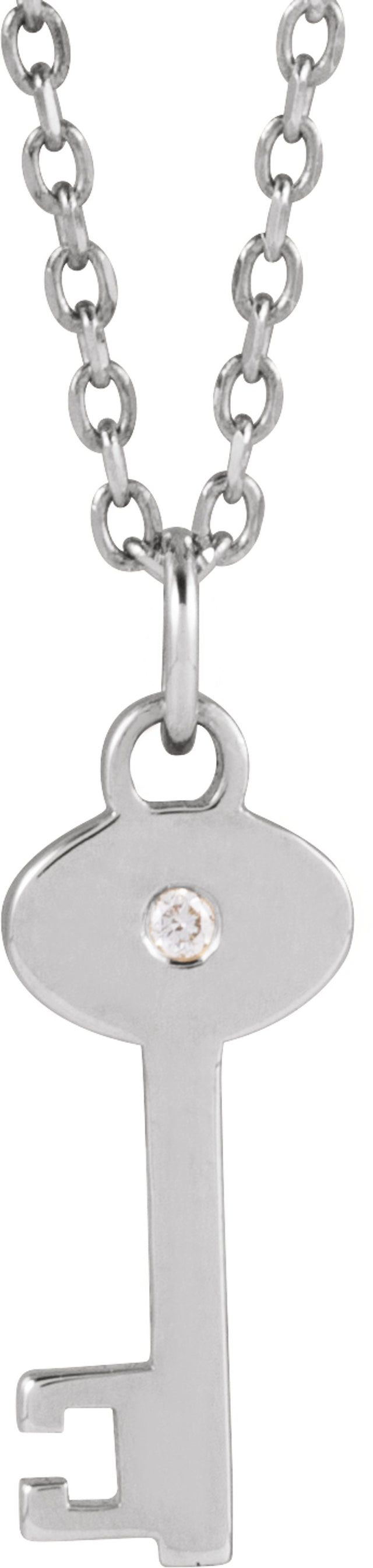 Sterling Silver .0025 CT Natural Diamond Key 16-18" Necklace
