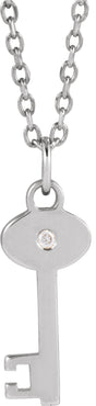 Sterling Silver .0025 CT Natural Diamond Key 16-18" Necklace