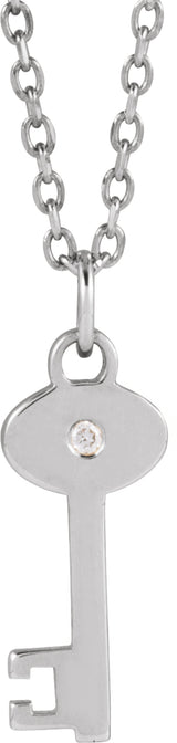 Sterling Silver .0025 CT Natural Diamond Key 16-18" Necklace