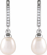 Rhodium-Plated Sterling Silver Cultured White Freshwater Pearl & Imitation Cubic Zirconia Earrings