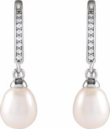 Rhodium-Plated Sterling Silver Cultured White Freshwater Pearl & Imitation Cubic Zirconia Earrings