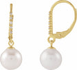 14K Yellow Gold Cultured White Freshwater Pearl & .05 CTW Natural Diamond Lever Back Earrings