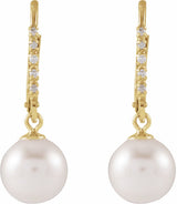 14K Yellow Gold Cultured White Freshwater Pearl & .05 CTW Natural Diamond Lever Back Earrings