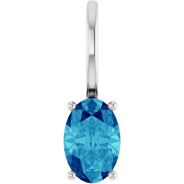 14K White 6x4 mm Natural Blue Zircon Charm/Pendant