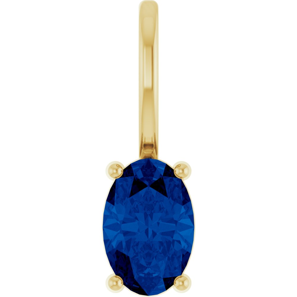 14K Yellow 6x4 mm Lab-Grown Blue Sapphire Charm/Pendant