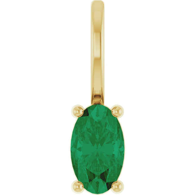 14K Yellow Gold 5x3 mm Lab-Grown Emerald Charm/Pendant