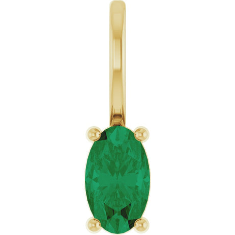 14K Yellow Gold 5x3 mm Lab-Grown Emerald Charm/Pendant