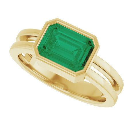 14K Yellow Gold Lab-Grown Emerald Ring