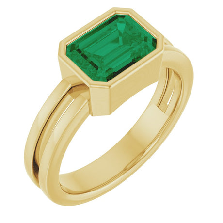 14K Yellow Gold Lab-Grown Emerald Ring