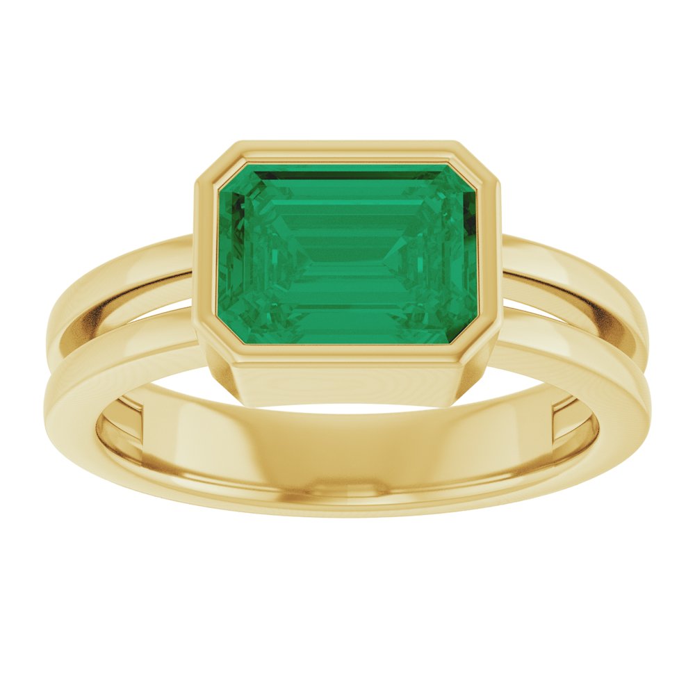 14K Yellow Gold Lab-Grown Emerald Ring