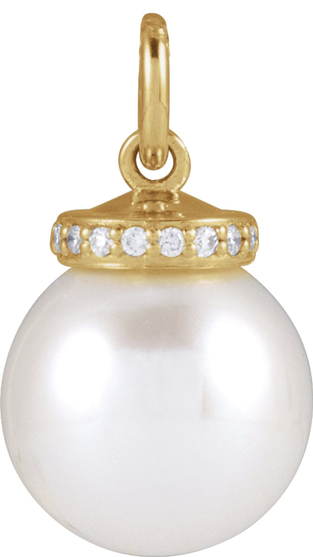 14K Yellow Cultured White Akoya Pearl & .04 CTW Natural Diamond Pendant