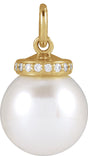 14K Yellow Cultured White Akoya Pearl & .04 CTW Natural Diamond Pendant