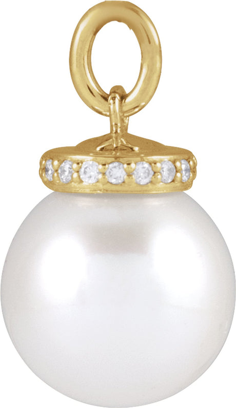14K Yellow Cultured White Akoya Pearl & .04 CTW Natural Diamond Pendant