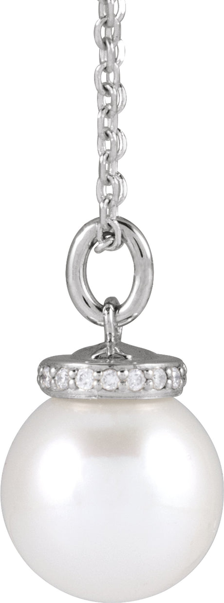 14K White Gold Cultured White Akoya Pearl & .04 CTW Natural Diamond 16-18" Necklace  