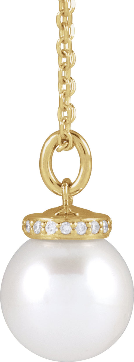 14K Yellow Gold Cultured White Akoya Pearl & .04 CTW Natural Diamond 16-18" Necklace  